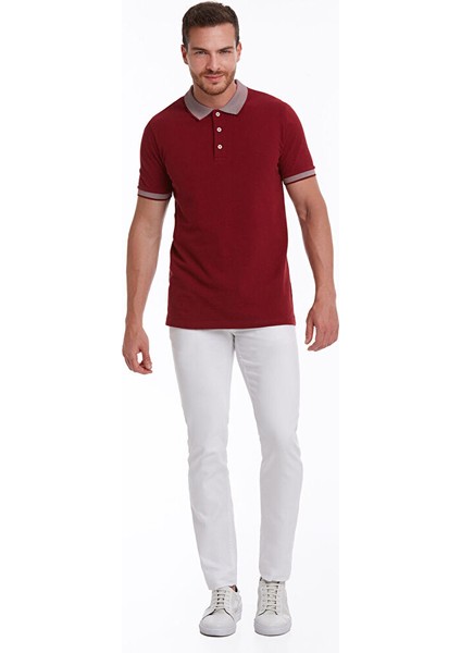 Bordo Regular Fit Düz 100% Pamuklu Polo Yaka Tişört