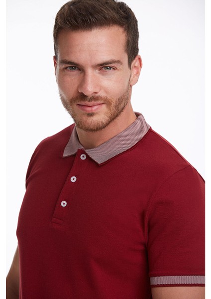Bordo Regular Fit Düz 100% Pamuklu Polo Yaka Tişört