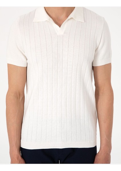 Ekru Slim Fit Polo Yaka Triko Tişört