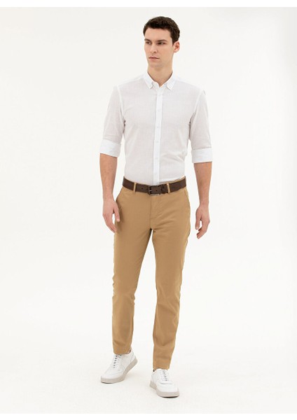 Normal Bel Normal Paça Slim Fit Deve Tüyü Erkek Pantolon Rıves