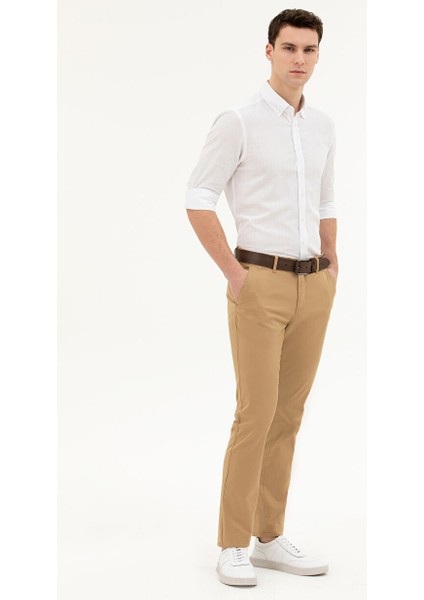 Normal Bel Normal Paça Slim Fit Deve Tüyü Erkek Pantolon Rıves