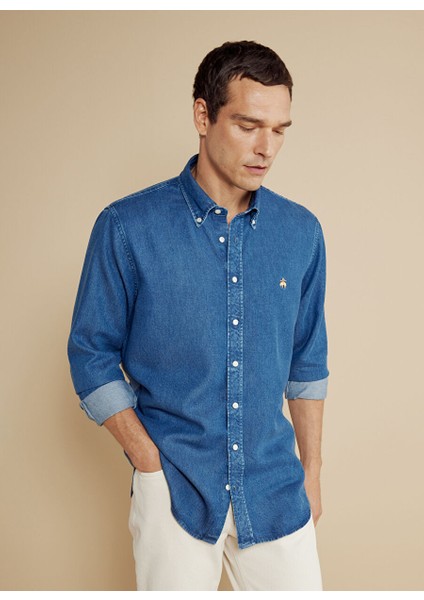 Lacivert Erkek Düğmeli Regular Fit Gömlek BBFW24MDS001