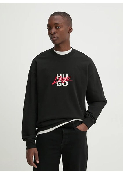 Siyah Erkek Bisiklet Relaxed Düz Sweatshirt 50521081_DLOGONTY