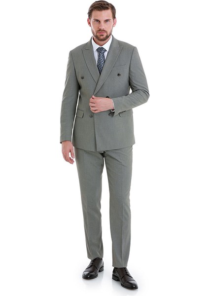 Vizon Slim Fit Desenli Kruvaze Klasik Takım Elbise