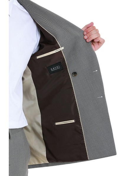 Vizon Slim Fit Desenli Kruvaze Klasik Takım Elbise indirimleri