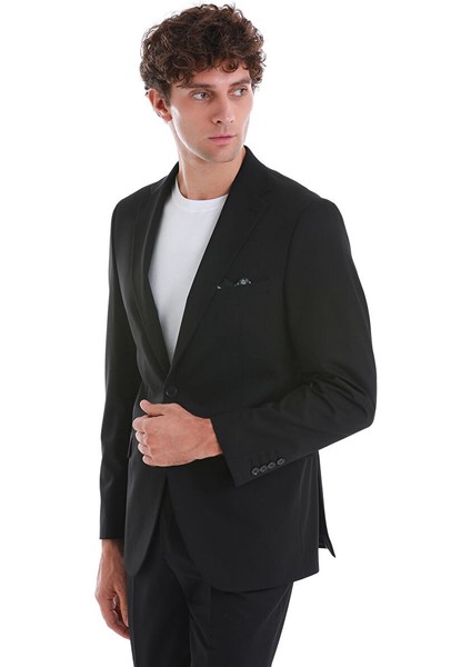 Siyah Slim Fit Düz Mono Yaka Klasik Takım Elbise modelleri