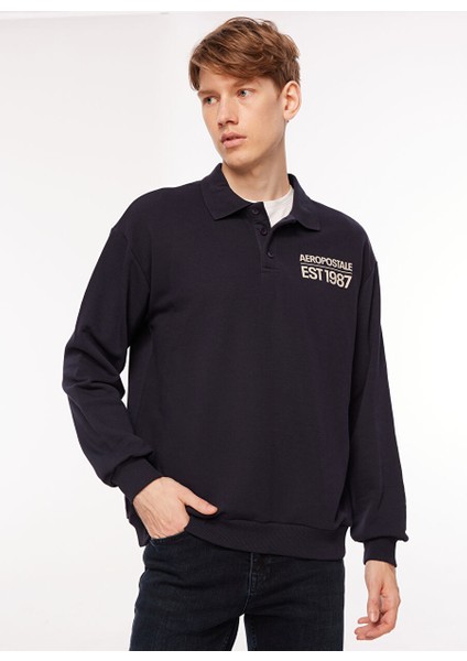 Polo Yaka Düz Lacivert Erkek Sweatshırt A3WM-SWT17
