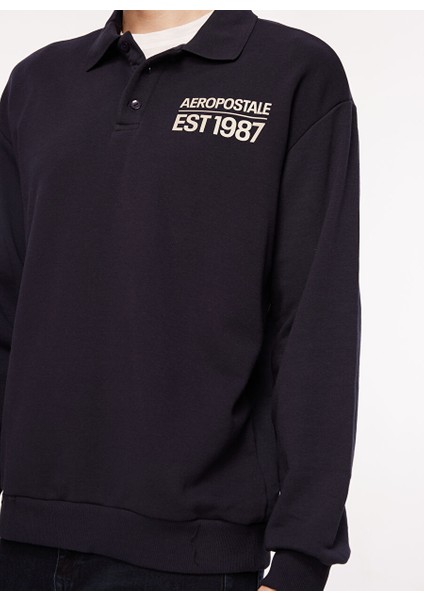 Polo Yaka Düz Lacivert Erkek Sweatshırt A3WM-SWT17