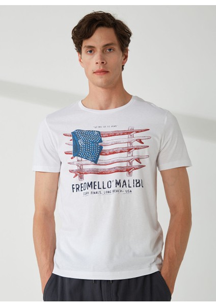 Bisiklet Yaka Beyaz Erkek T-Shirt FM23S22TGWHITE