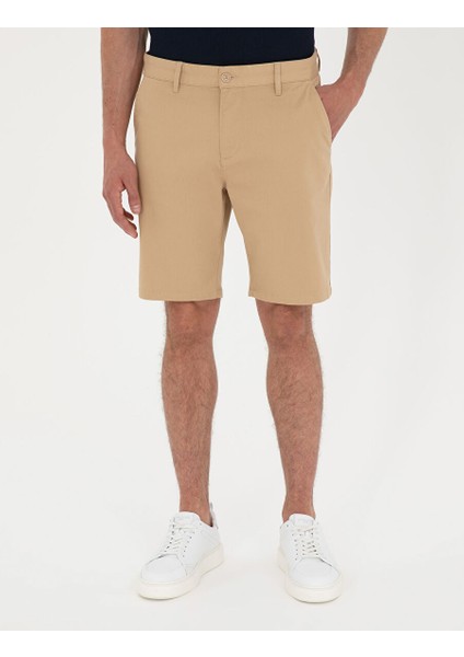Camel Slim Fit Dokuma Şort