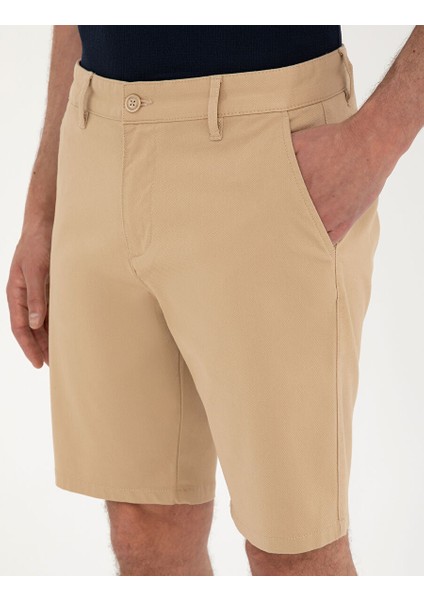 Camel Slim Fit Dokuma Şort