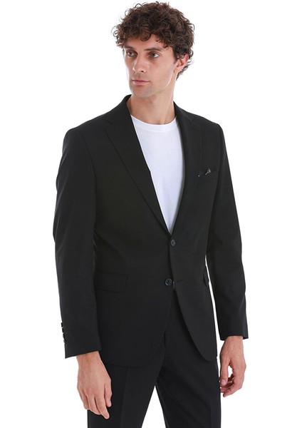 Siyah Slim Fit Düz Mono Yaka Klasik Takım Elbise fırsatları