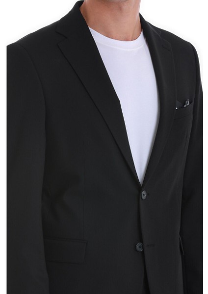 Siyah Slim Fit Düz Mono Yaka Klasik Takım Elbise indirimleri