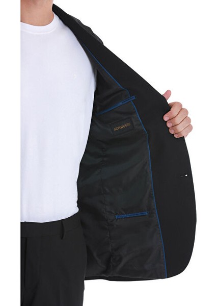 Siyah Slim Fit Düz Mono Yaka Klasik Takım Elbise
