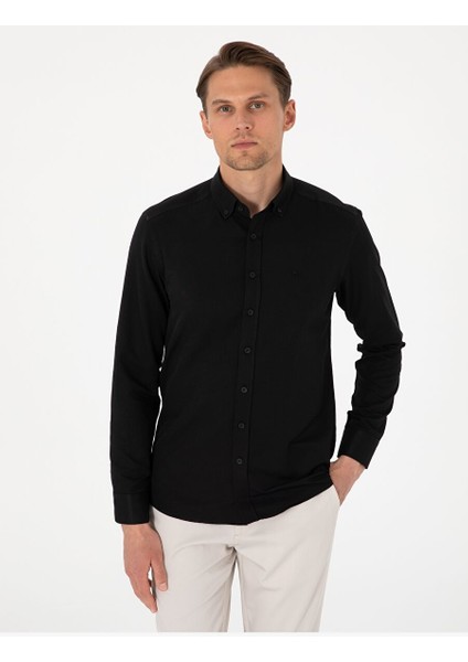Siyah Slim Fit Uzun Kollu Gömlek
