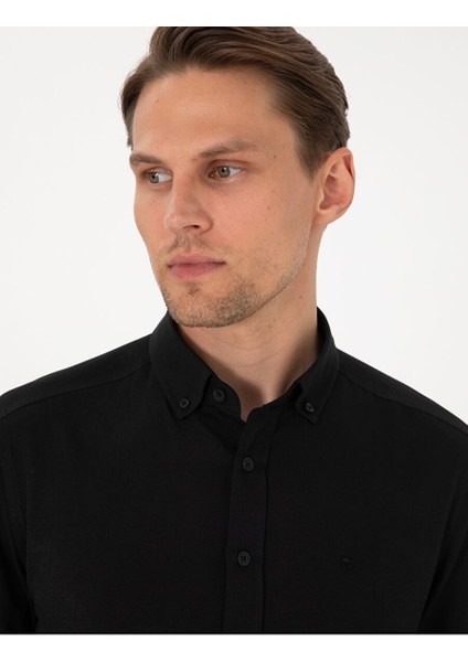 Siyah Slim Fit Uzun Kollu Gömlek