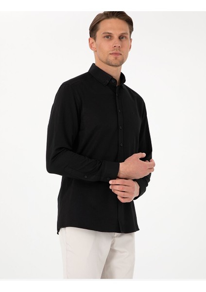 Siyah Slim Fit Uzun Kollu Gömlek