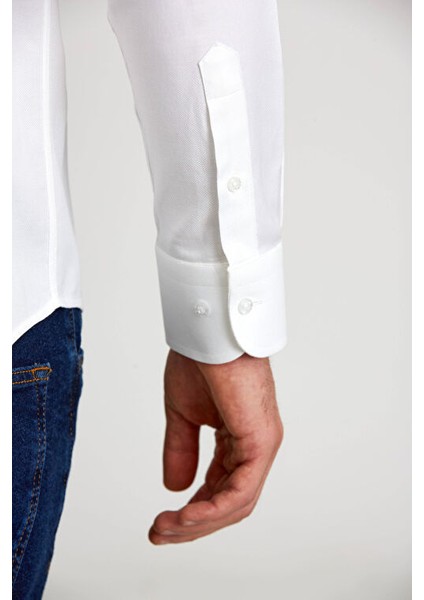 Yarım Italyan Yaka Modern Fit Klasik Gömlek Beyaz GMARS0422302101_D01