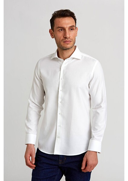 Yarım Italyan Yaka Modern Fit Klasik Gömlek Beyaz GMARS0422302101_D01
