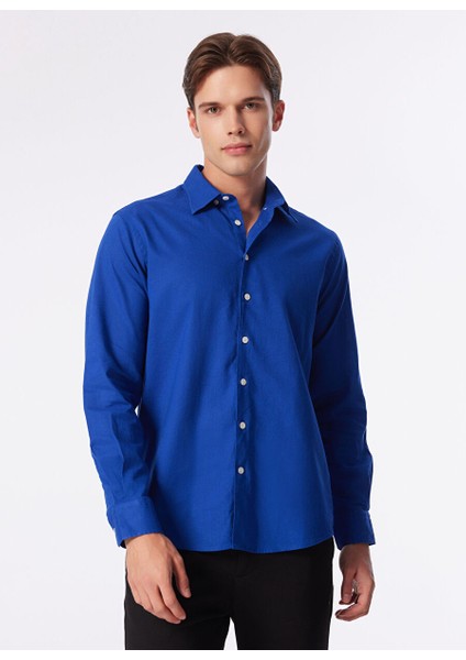 Slim Fit Gömlek Yaka Saks Erkek Gömlek 1090733