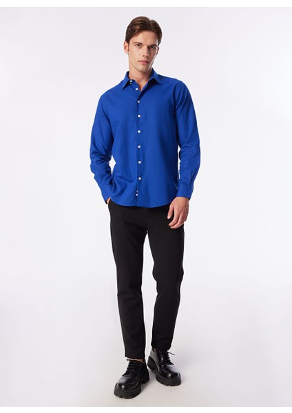 Slim Fit Gömlek Yaka Saks Erkek Gömlek 1090733