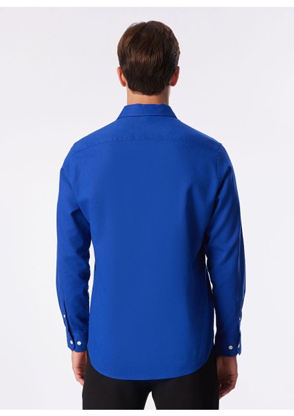 Slim Fit Gömlek Yaka Saks Erkek Gömlek 1090733