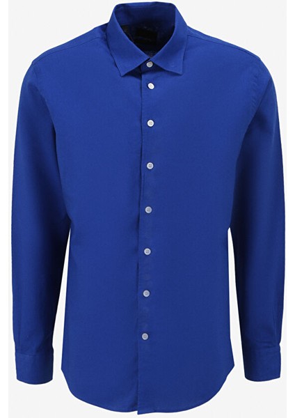 Slim Fit Gömlek Yaka Saks Erkek Gömlek 1090733
