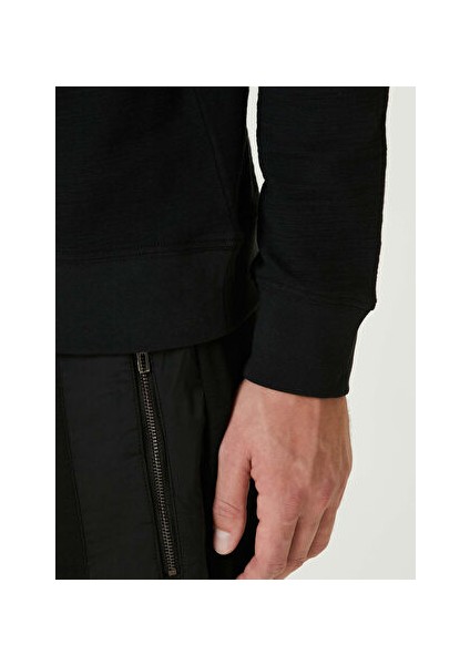 Siyah Erkek Düğmeli Slim Fit Düz Sweatshirt 1092426