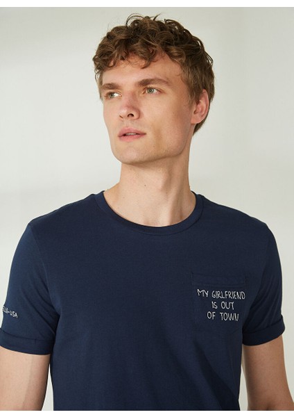 Bisiklet Yaka Mavi Erkek T-Shirt FM23S16TGBLUE