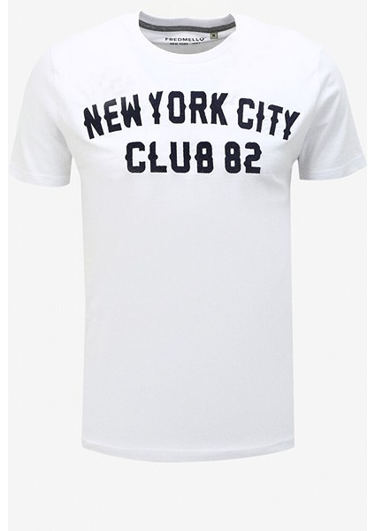 Bisiklet Yaka Beyaz Erkek T-Shirt FM23W14TG