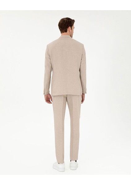 Açık Kahverengi Slim Fit Keten Karışımlı Pileli Pantolon fırsatları
