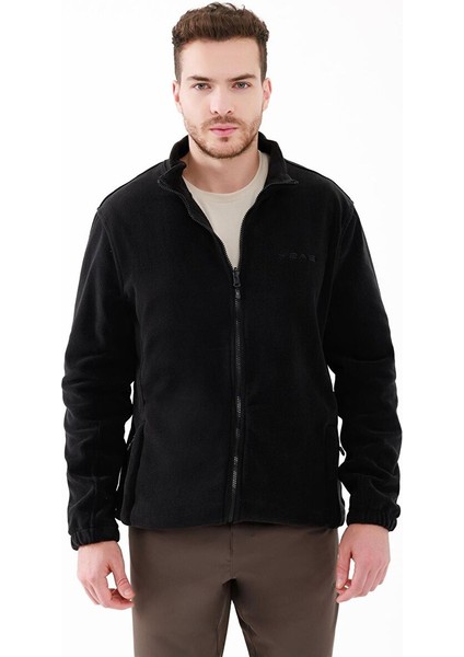 Saka Tam Fermuarlı Erkek Polar Sweatshirt Siyah