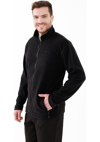 Saka Tam Fermuarlı Erkek Polar Sweatshirt Siyah