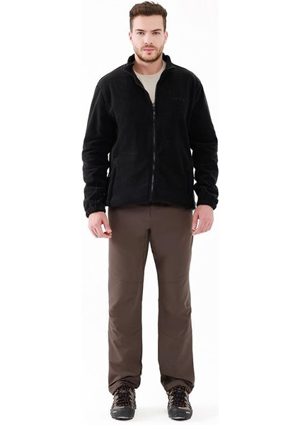Saka Tam Fermuarlı Erkek Polar Sweatshirt Siyah