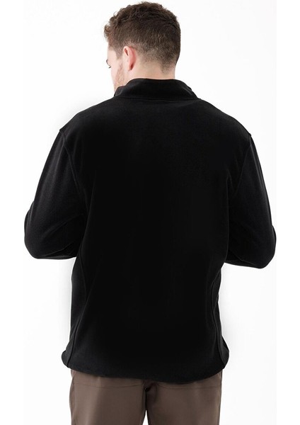 Saka Tam Fermuarlı Erkek Polar Sweatshirt Siyah