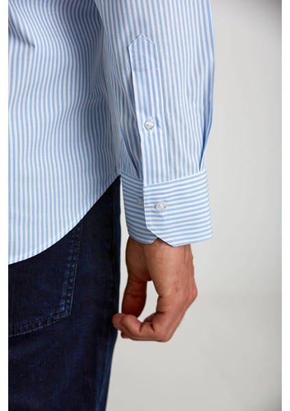 Düğmeli Yaka Regular Fit Gömlek Açık-Mavi GMCZG3PS22400003_D33