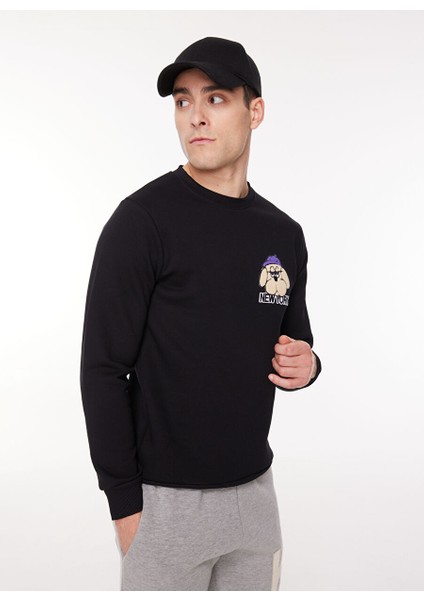 Bisiklet Yaka Siyah Erkek Sweatshırt Sew G502 Dog_downtown Regular Fıt