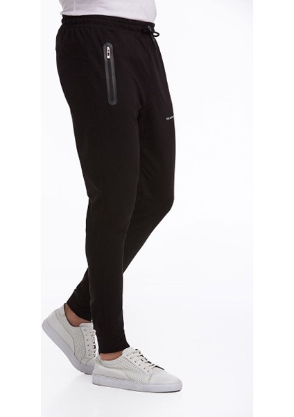 Siyah Regular Fit Düz Pamuklu Dar Paça Eşofman Altı