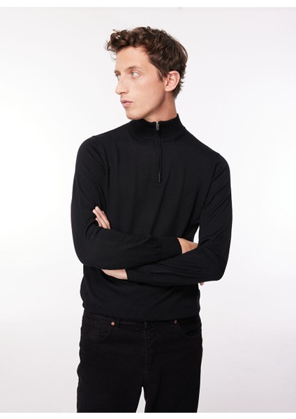 Bisiklet Yaka Slim Fit Siyah Erkek Kazak WM04_ZMG9 modelleri
