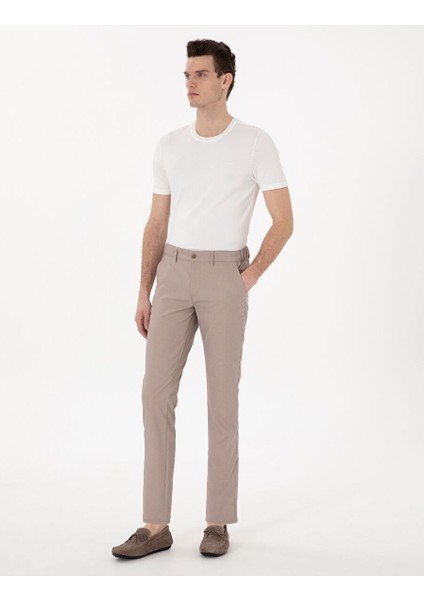 Koyu Bej Slim Fit Beli Lastikli Kanvas Pantolon