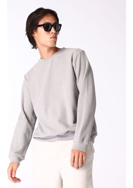 Gri Erkek Bisiklet Basic Düz Sweatshirt MML4WM-SWT9518