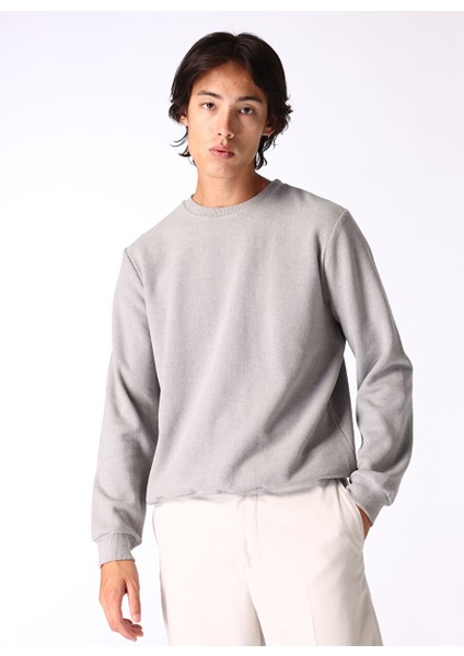 Gri Erkek Bisiklet Basic Düz Sweatshirt MML4WM-SWT9518