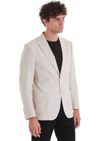 Bej Slim Fit Düz Mono Yaka Casual Keten Ceket fiyatları