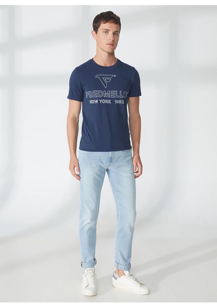 Bisiklet Yaka Mavi Erkek T-Shirt FM23S01TGBLUE fiyatları