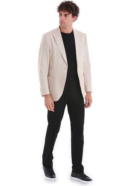 Bej Slim Fit Düz Mono Yaka Casual Keten Ceket fırsatları
