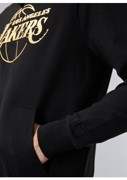 Kapüşon Yaka Siyah Erkek Sweatshırt 60284705NBA Foıl Prınt Hoody Loslak modelleri