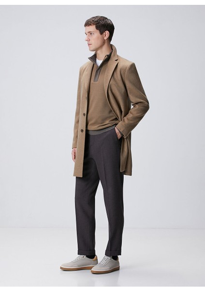 Deve Tüyü Erkek Fermuarlı Slim Fit Düz Sweatshirt 1091891