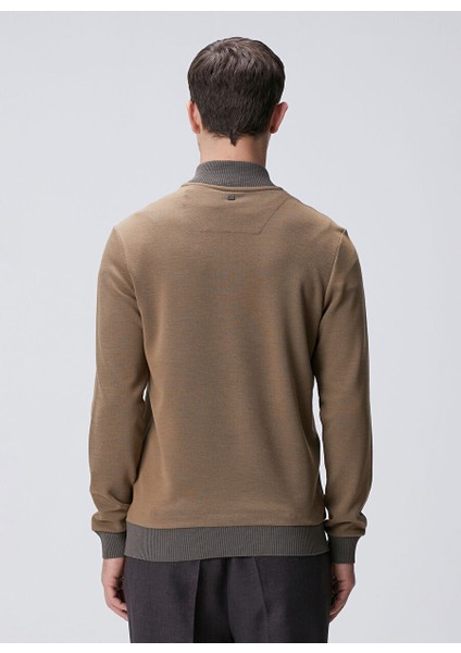 Deve Tüyü Erkek Fermuarlı Slim Fit Düz Sweatshirt 1091891