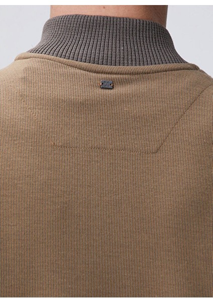 Deve Tüyü Erkek Fermuarlı Slim Fit Düz Sweatshirt 1091891