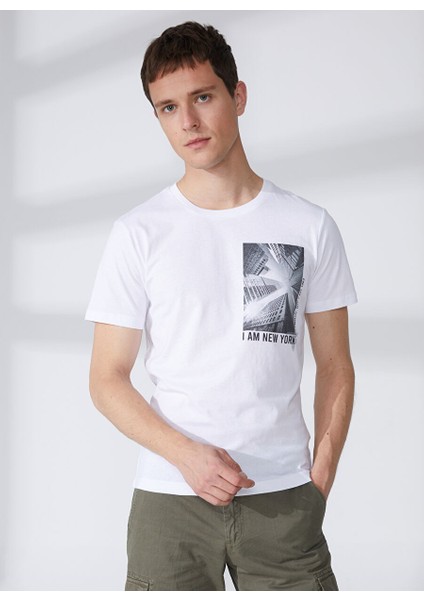 Bisiklet Yaka Beyaz Erkek T-Shirt FM23S38TGWHITE